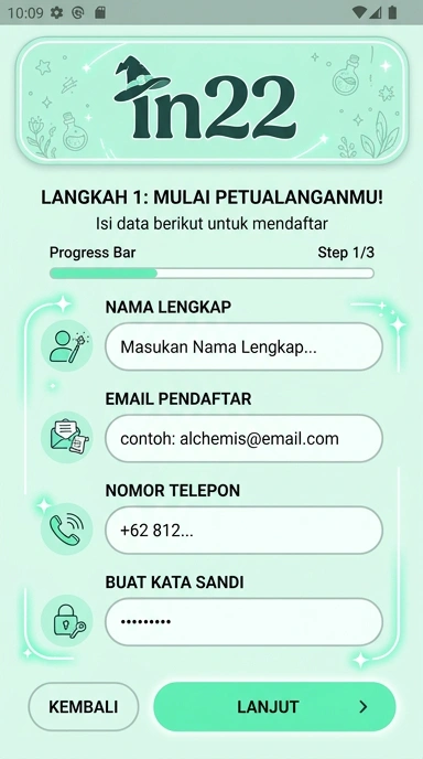 Tampilan halaman daftar in22